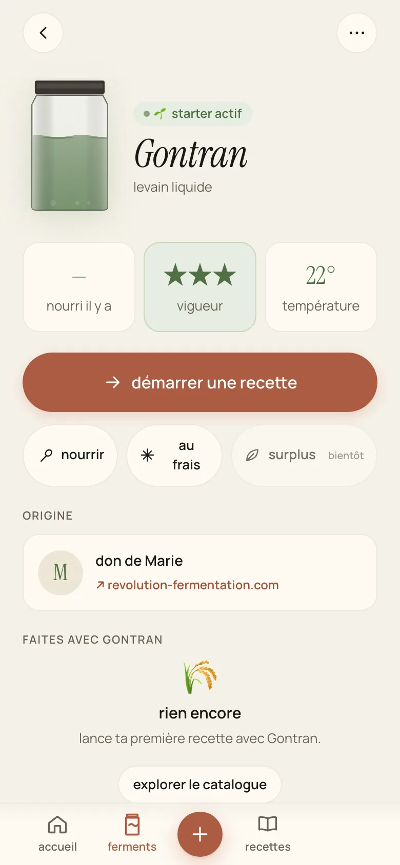 La fiche d'un ferment dans Bloup