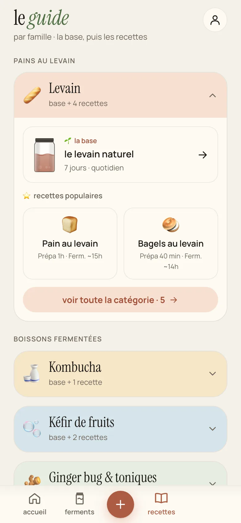 Le guide des recettes par famille dans Bloup